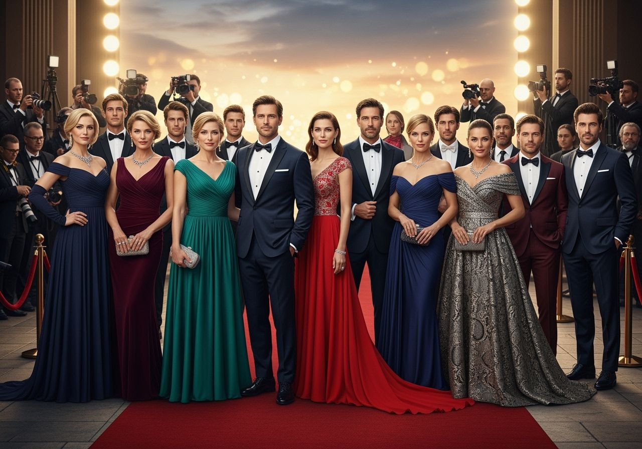 Ceremonia filmowa na czerwonym dywanie z gośćmi i paparazzi w tle