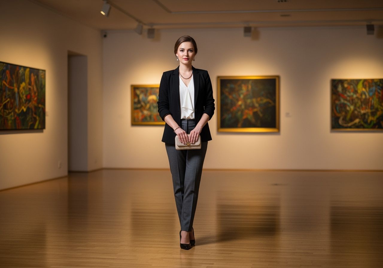 kobieta oglądająca dzieła sztuki w galerii ekspozycyjnej