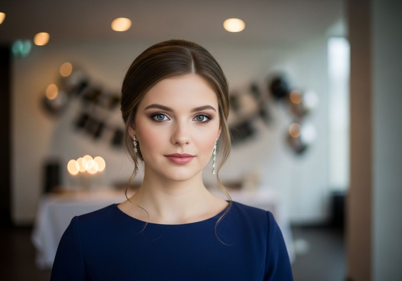 Młoda kobieta świętuje 18. urodziny w eleganckiej sukience w nowoczesnym, przytulnym wnętrzu